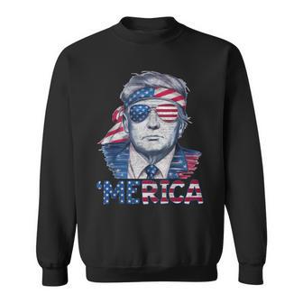 Happy 4Th Of July Donald Trump 'Merica Usa Flag Sunglass Sweatshirt - Thegiftio UK