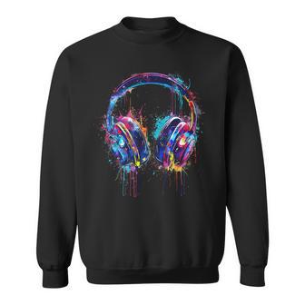 Headphones Music Dj Splash Dance Club Music Headphones House Sweatshirt - Thegiftio UK