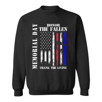 Honor The Fallen Thank The Living Memorial Day Flag Graphic Sweatshirt - Thegiftio UK