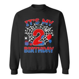 Its My 2Nd Birthday Boy 2 Year Old Spider Web Birthday Party Sweatshirt - Thegiftio UK