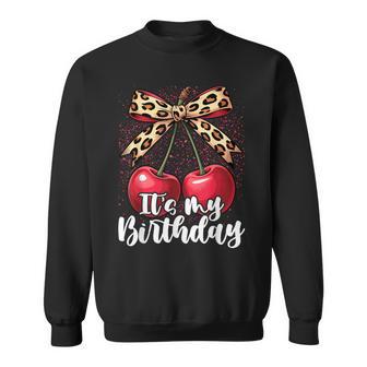 It's My Birthday Cute Cherry Leopard Coquette Bow Sweatshirt - Thegiftio UK