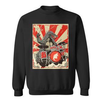 Japanese Monster Kaiju Smashing Drums Music Sweatshirt - Thegiftio UK