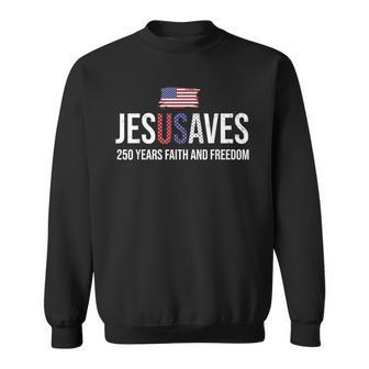 Jesus Saves Usa 250 Years Of Freedom Retro 4Th Of July Faith Sweatshirt - Thegiftio UK