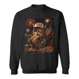 July 4Th Patriotic Cat 250 Eating Hotdog 250 Years Cat Lover Sweatshirt - Thegiftio UK