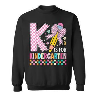 K Is For Kindergarten Back To School Pencil Bow Retro Sweatshirt - Thegiftio UK