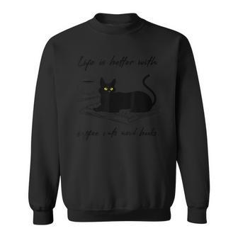 Kaffee Katzen Und Bücher Lesen Ironie Sweatshirt - Seseable