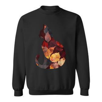 Katze Herbst Blätter Herbst Natur Dunkelrotchwarz Katzenliebhaber Sweatshirt - Seseable