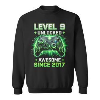 Level 9 Unlocked Awesome Since 2017 9Th Birthday Boy Gamer Sweatshirt - Thegiftio