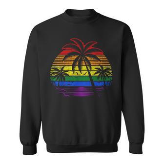 Lgbtq Arcoíris Atardecer Palmerasintage Camisa de entrenamiento - Regaloses