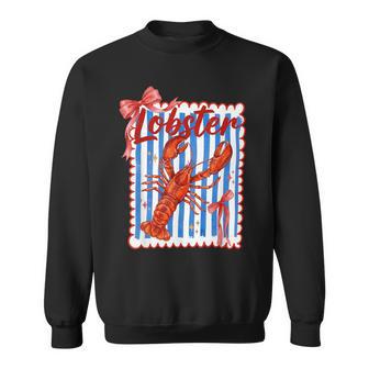 Lobster Red Bow Preppy Coquette Blue White Stripes Coastal Sweatshirt - Thegiftio UK