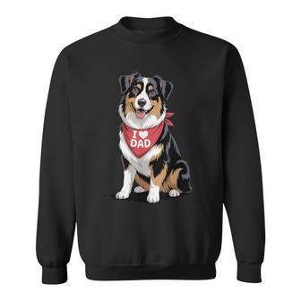 I Love Dad Black Tri Aussie Lover Australian Shepherd Dad Sweatshirt - Thegiftio UK