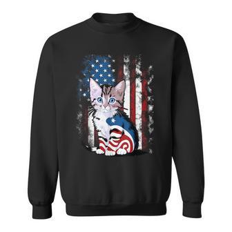 Memorial Day Cat Kitten 4Th Of July Patriotic Usa Flag Sweatshirt - Thegiftio UK