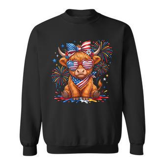 'Merica Highland Cow 4Th Of July Red White Blue Western Cow Sweatshirt - Thegiftio UK