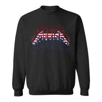 Merica Rock Sign 4Th Of July Vintage American Flag Usa Sweatshirt - Thegiftio UK