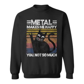 Metal Make Me Happy Cat Retrointage Heavy Metal Camisa de entrenamiento - Regaloses