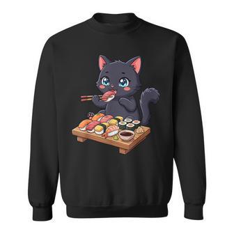 Mignon Chat Noir Yeux Bleus Mangerushi Nigiri Anime Sweater e - Cadeauxyz