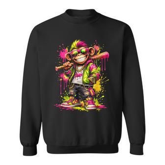 Monkey Baseball Drip Animal Party Sport Cool Graphic Sweatshirt - Thegiftio UK