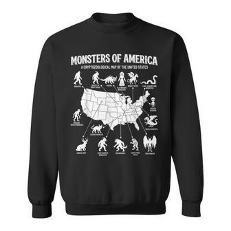 Monsters Of America Cryptid Map United States Folklore Sweatshirt - Thegiftio UK