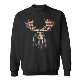 Moose American Flag Usa Nature Patriotic Moose Lover Sweatshirt - Thegiftio UK