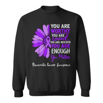 Motivational Pancreatic Cancer Awareness Ribbon Purple Sweatshirt | Mazezy