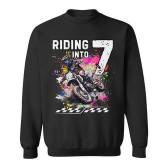 Motocross Birthday 7Th Year Old Riding Into 7 Mx Dirt Bike Sweatshirt - Thegiftio
