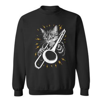 Musik Cat Playing Trombone Instrument On Cat Trombonist Sweatshirt | Seseable UK