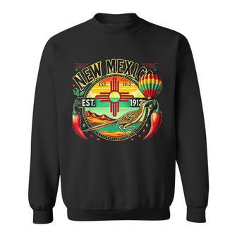 New Mexico Zia Symbol Roadrunner & Chile Peppers Est 1912 Sweatshirt - Thegiftio UK