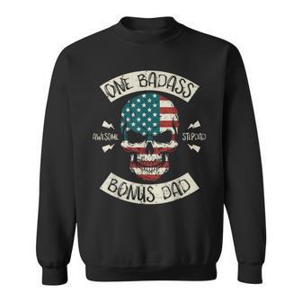 One Badass Bonus Dad Awesome Stepdad Skull Flag Fathers Day Sweatshirt - Thegiftio UK