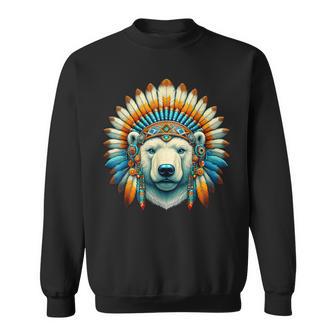 Ours Polaire Indigène Indien Plumes Indiennes Sweater e - Cadeauxyz
