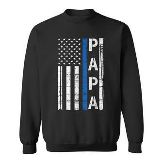 Papa Thin Blue Line American Flag Police Dad Sweatshirt - Thegiftio UK
