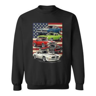 Patriotic American Flag Retro Muscle Old Car Guy Cars Lover Sweatshirt - Thegiftio UK