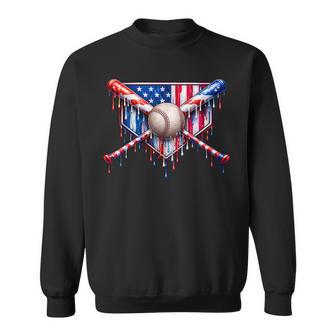 Patriotic Baseball Drip American Flag Boys Youth 4Th Of July Sweatshirt - Thegiftio UK