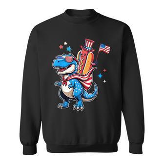 Patriotic Hotdog Riding Dino T-Rex 4Th Of July American Flag Sweatshirt - Thegiftio UK
