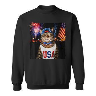 Patriotic Smoking Cat 4Th Of July Usa Flag Cat Lover Sweatshirt | Seseable UK