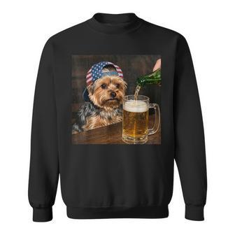 Patriotic Yorkie Drinking Beer Dog Meme Sweatshirt - Thegiftio UK