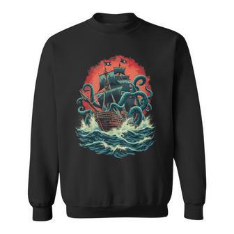 Pirate Ship Kraken Ocean Battle Giant Octopus Sea Monster Sweatshirt - Thegiftio
