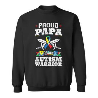 Proud Papa Of An Autism Warrior Awareness Ribbon Father Sweatshirt - Monsterry
