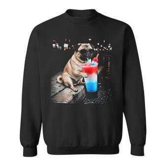 Pug Patriotic Slushie Graphic Pug Drinking Slushie Dog Meme Sweatshirt - Thegiftio UK