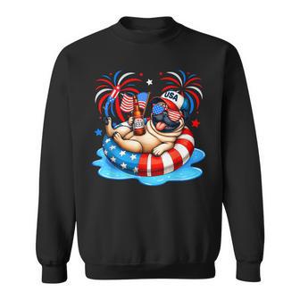 Pug Sunglasses Drinking Beer Relaxing 4Th Of July Owner Sweatshirt - Thegiftio UK