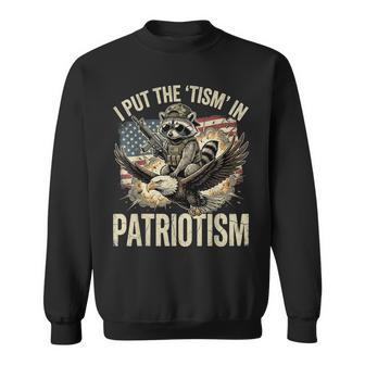 I Put The Tism In Patriotism Athletic Eagle Raccoon Usa Flag Sweatshirt - Monsterry