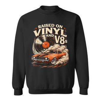 Raised On Vinyl And V8s Retro Car Music Sweatshirt - Thegiftio UK