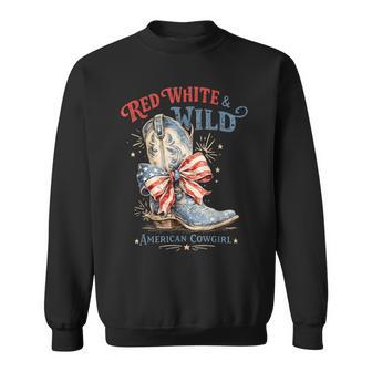Red White & Wild American Cowgirl Western Boots 4Th Of July Sweatshirt - Thegiftio UK