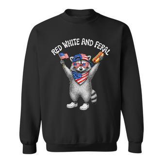 Red White And Feral Raccoon Hotdog American Flag 4Th Of July Sweatshirt - Thegiftio UK