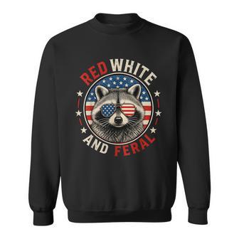 Red White And Feral Racoon Raccoon 4Th July Patriotic Sweatshirt - Thegiftio UK