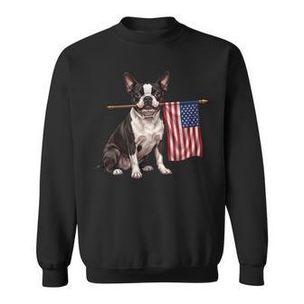 Retro Boston Terrier American Flag Patriotic Dog 4Th Of July Sweatshirt - Monsterry