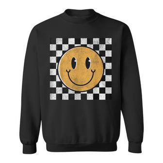 Retro Happy Face Checkerboard – Checkered Pattern Smile Sweatshirt - Thegiftio