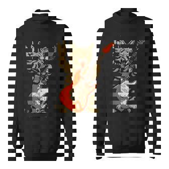 Rock Cat Bass Guitar Cat Vintage Rock N Roll Guitarist Cat Sweatshirt - Thegiftio