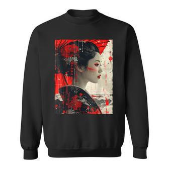 Rojo Negro Geisha Japonesa Kimono Anime Estética Arte Camisa de entrenamiento - Regaloses