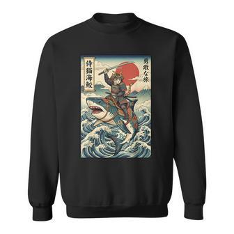 Samurai Cat Riding Shark Japan Sweatshirt - Thegiftio UK