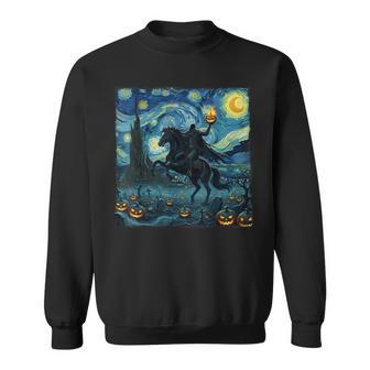 Scary Pumpkin Headless Horseman Halloween Starry Night Sweatshirt - Thegiftio UK